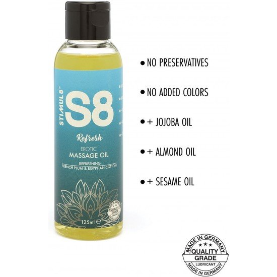 S8 aceite de masaje refresh: ciruela francesa y algodón egipcio - 125ml