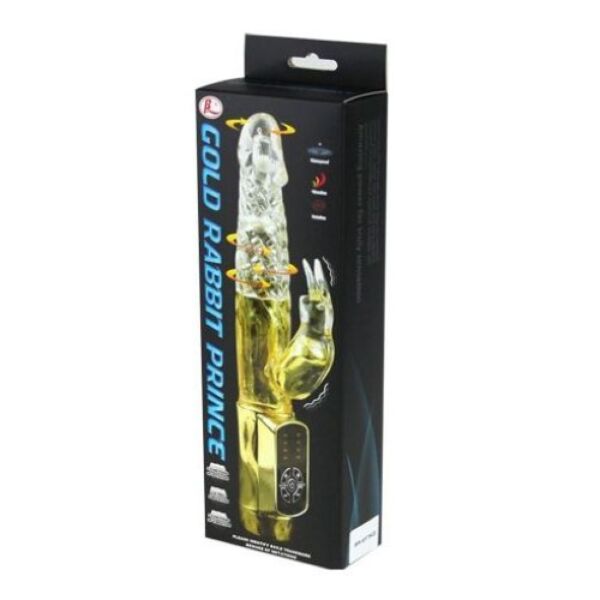 Rabbitvibrator Baile Rabbit Gold Prince, met balletjes in de schacht en een konijnenarm voor de clitoris
