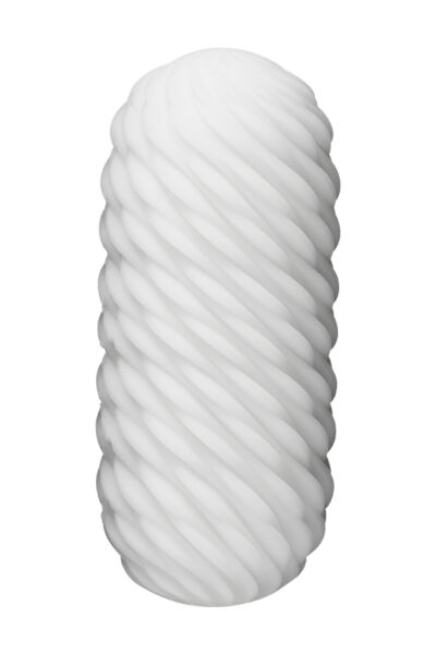 Masturbator TENGA 3Dx FLOW met golvende reliëfs, naast de droogstandaard