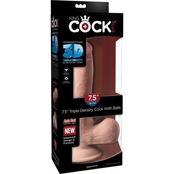Realistische dildo King Cock Plus Triple Density met textuurdetails en zuignap aan de voet