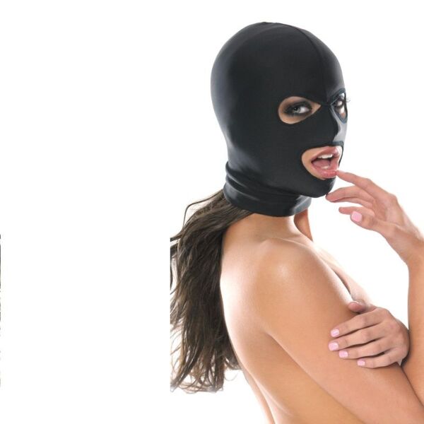 BDSM-masker Fetish Fantasy 3-Hole Hood van Pipedream, met openingen voor ogen en mond