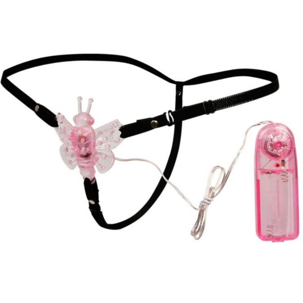 Roze strap-on met vlindervibrator en afstandsbediening, Baile Multivespeed Vibrating Butterfly