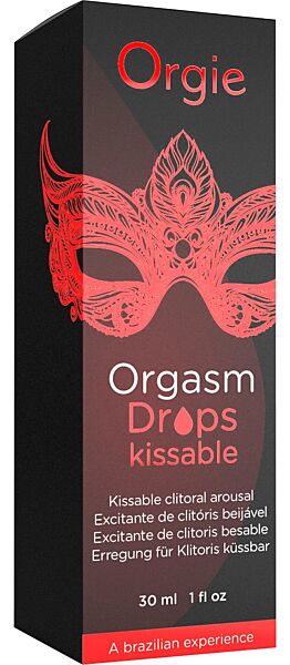 Glazen flesje met pipet van Orgie Orgasm Drops Kissable clitorisgel, 30 ml