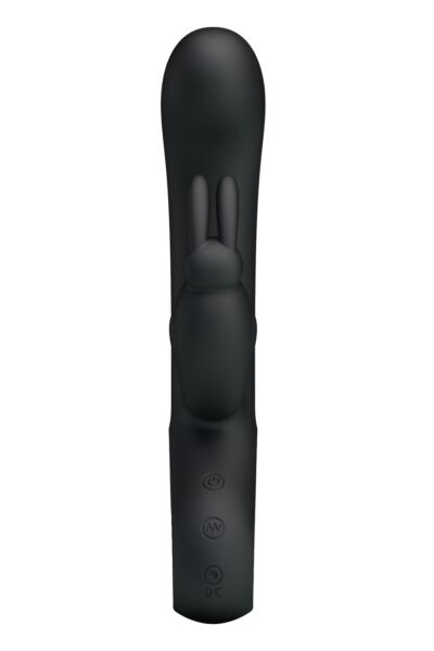 Rabbitvibrator Party Up Colin in zwart, met gebogen schacht en konijnenarm