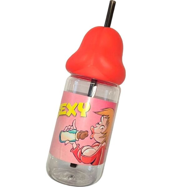 Penisfles Diablo Picante 360 ml met een rode top in penisvorm