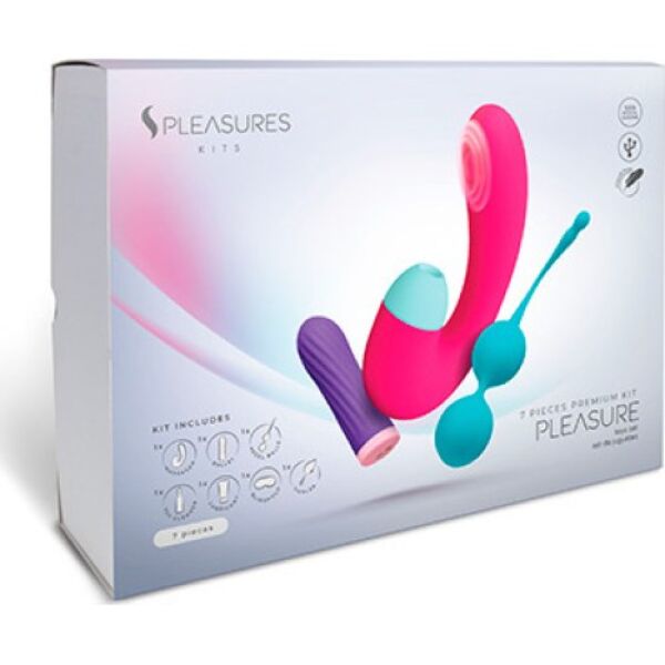 S Pleasures Pleasure Kit met bullet vibrator, dubbele stimulator, kegelballen, glijmiddel, toycleaner, veer en oogmasker