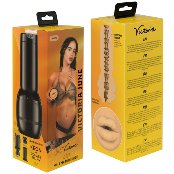 KIIROO Feel Victoria June Mouth masturbator in de vorm van een mond met lippen, in de behuizing