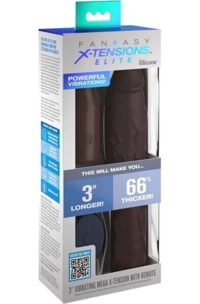 Bruine Pipedream Fantasy X-tensions Elite Mega X-tension Brown penis sleeve met vibrerende extensie en afstandsbediening
