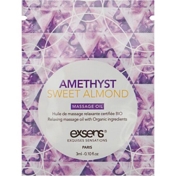 Exsens Amethyst Sweet Almond massageolie 3 ml, flesje voor eenmalig gebruik met amethiststeentjes