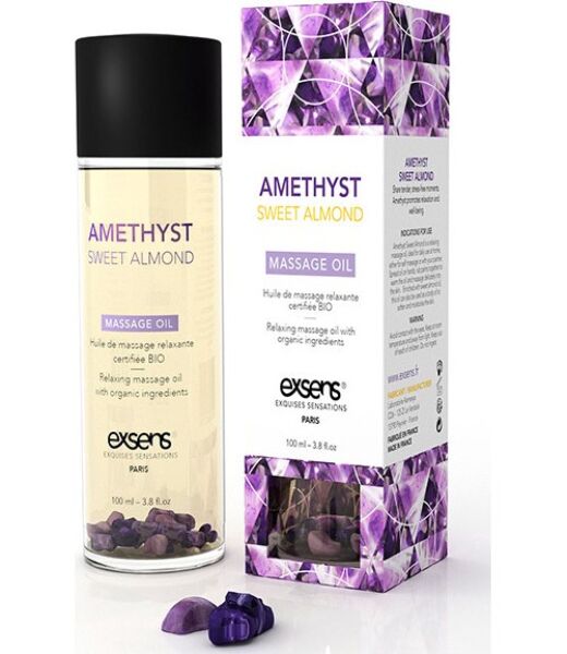 Flesje Exsens Relaxing Oil Amatista massageolie van 100 ml met amethiststenen erin