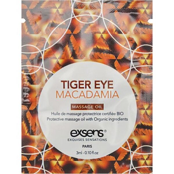 Exsens Tiger Eye Macadamia massageolie in een eenmalige dosis van 3 ml