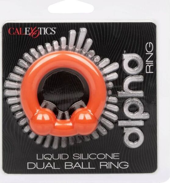 Cockring CalExotics Alpha Dual Ball Ring van oranje siliconen, met twee ballen