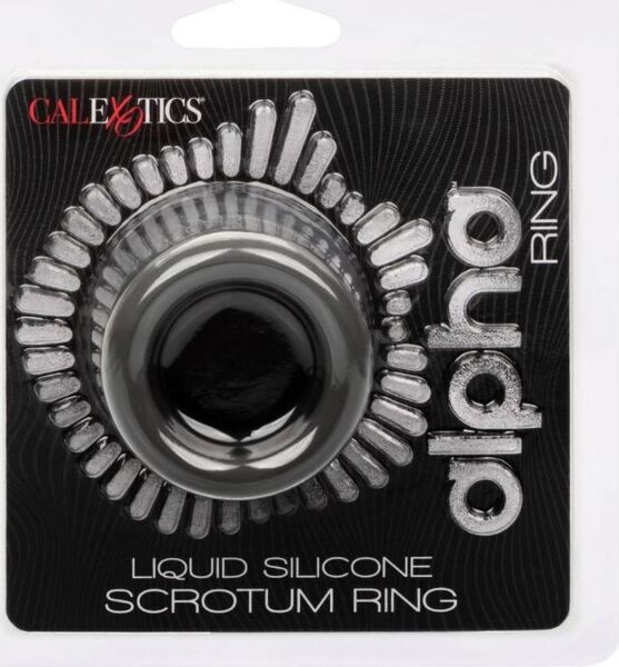 Scrotumring CalExotics Alpha Scrotum Ring van grijs vloeibaar siliconen, met gebogen zandlopervorm