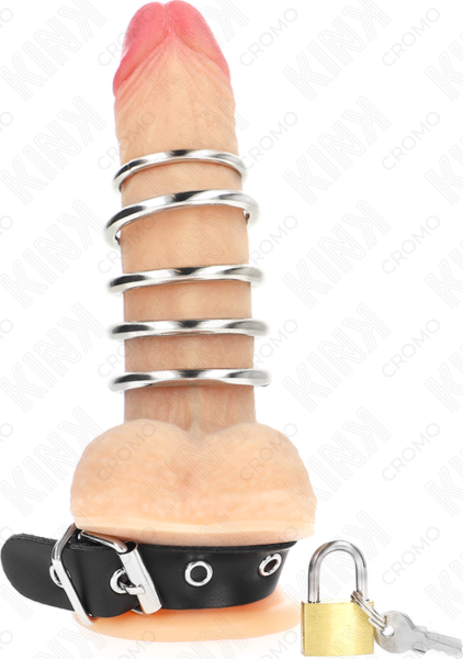 Kink Ring Power, zwarte band met zes metalen ringen