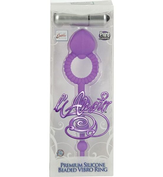 Paarse vibrerende cockring Calexotics L'Amour Premium Beaded Vibro Ring met partnerstimulator en kralen