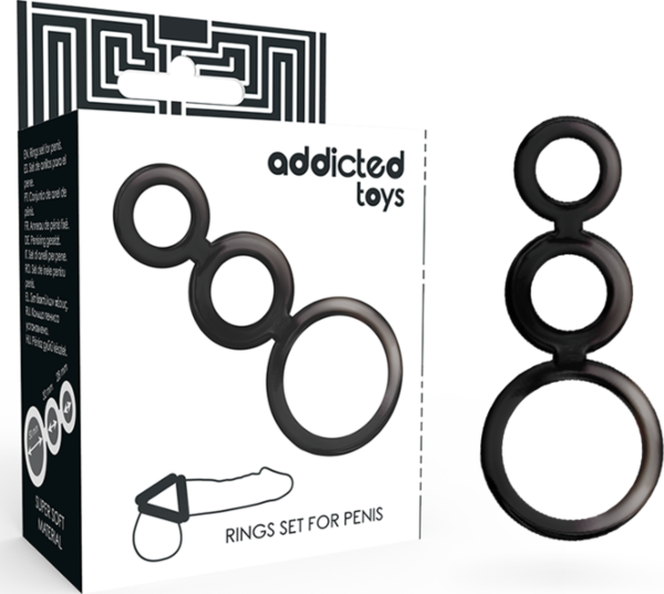 Set van drie cockringen voor penis en testikels van Addicted Toys
