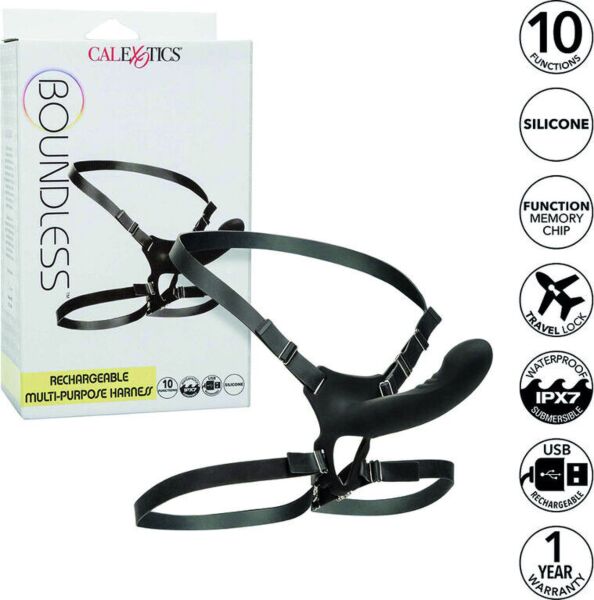 CalExotics Boundless strap-on met sonde met gebogen punt en taille- en dijbandjes