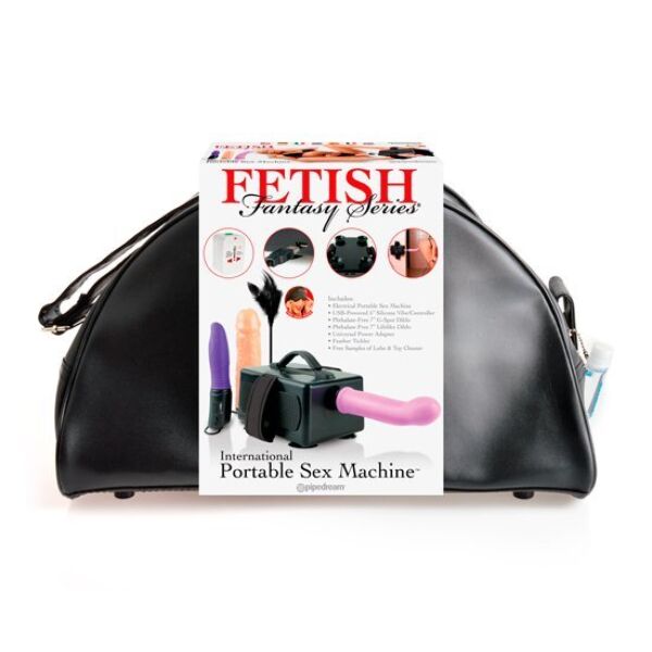 Seksmachine Fetish Fantasy Portable Sex Machine met de twee dildo's, de vibrator die als bediening dient en de reistas
