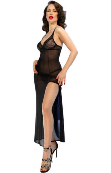 Zwarte kanten babydoll Chilirose CR 4723 met bijpassende string