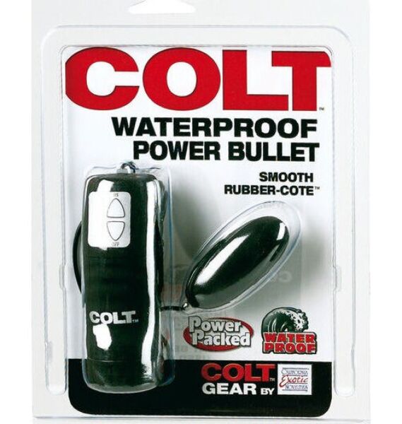 Zwarte CalExotics Colt Waterproof Power Bullet met bediening aan een kabel