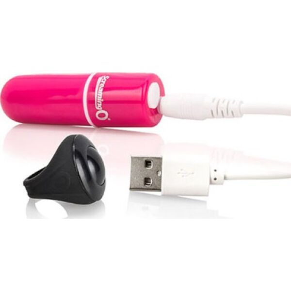 Roze Screaming O Charged Vooom Remote bullet vibrator met ringvormige afstandsbediening