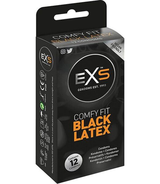 Doos zwarte Exs Black Latex condooms, 12 stuks
