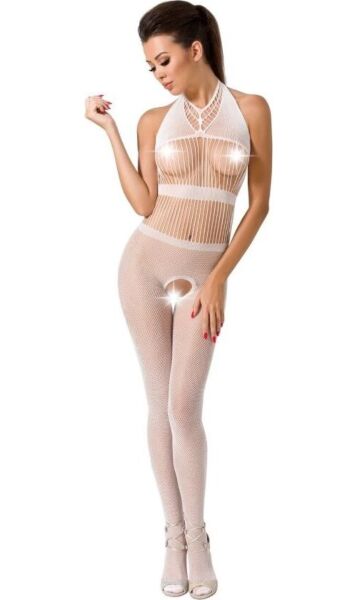 Passion BS048 bodystocking van net met kant en open kruis
