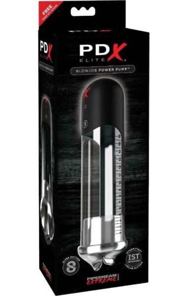 Penispomp Pipedream PDX Elite Blowjob Power Pump, met transparante cilinder en zachte opening
