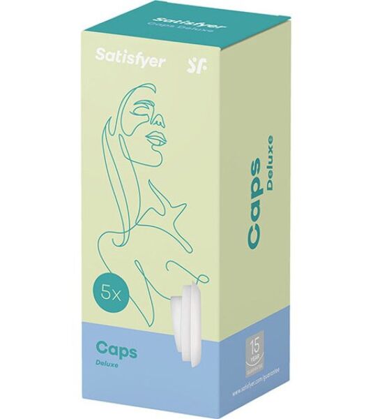 Witte siliconen opzetstukken Satisfyer Deluxe Climax Tips, set van 5