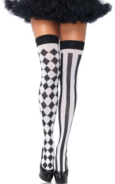 Overknee kousen Leg Avenue Harlequin met zwart-witte ruitenprint
