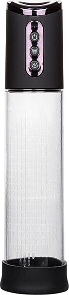 Penispomp CalExotics Peak Rechargeable Pump, met zwarte handbediening en transparante cilinder