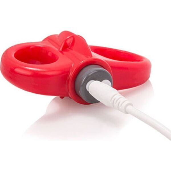 Vibrerende cockring Screaming O Charged Yoga in rood, met dubbele ring