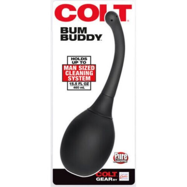 Zwarte Colt Bum Buddy-anaaldouche met siliconen reservoir en gebogen mondstuk