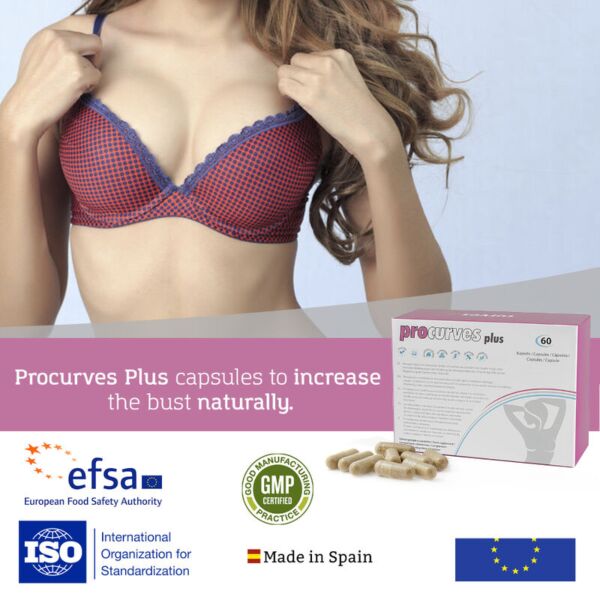 Doos van het voedingssupplement 500COSMETICS Procurves Plus met transparante capsules