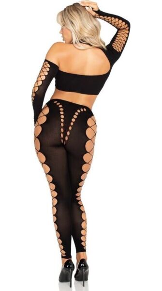Leg Avenue Notorious set met asymmetrische crop top en legging zonder voet, in zwart