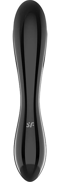 Glazen dildo Satisfyer Dazzling Crystal 1 van doorzichtig zwart glas, met twee getextureerde uiteinden