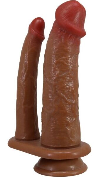 Huidkleurige dubbele dildo Pretty Love BW-008144Z met een lange dunne arm en een dikkere arm