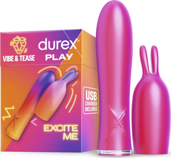 Roze bullet vibrator Durex Vibe & Tease met opzetstuk met konijnenoortjes