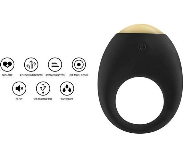 Vibrerende cockring ToyJoy Lovelight Eclipse van zwarte siliconen met multicolor LED-licht