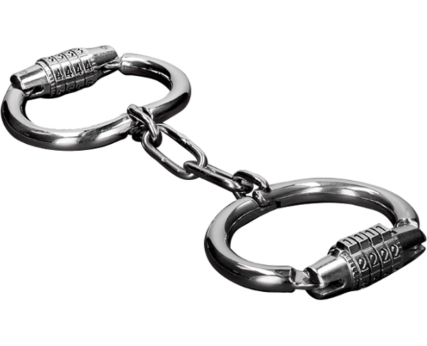 Handboeien Metal Hard met cijferslot, met het slot in beeld