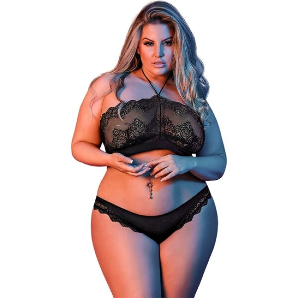 Lingerieset Magic Silk Bandeaux & Panty in zwart, met kanten halterbh en slip