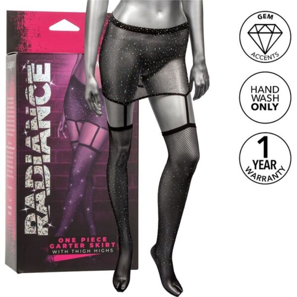 Kousen met jarretels CalExotics Radiance Garter One-Piece, minirokje met jarretels en kousen tot op de dij in één stuk