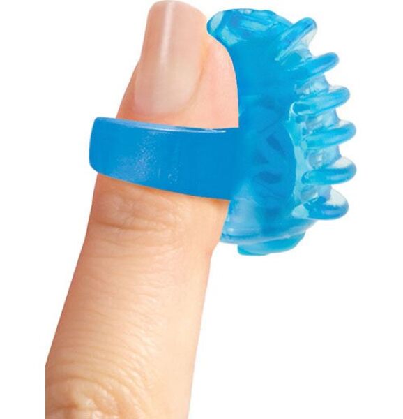 Vingervibrator Screaming O Fingo Tips Blue, transparant blauwe ring met reliëf