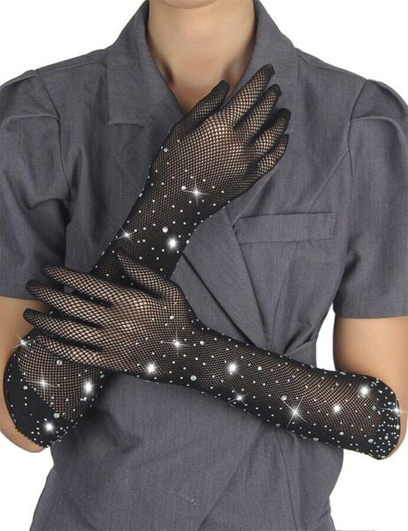 Zwarte Subblime lingeriehandschoenen met glitter en strasssteentjes