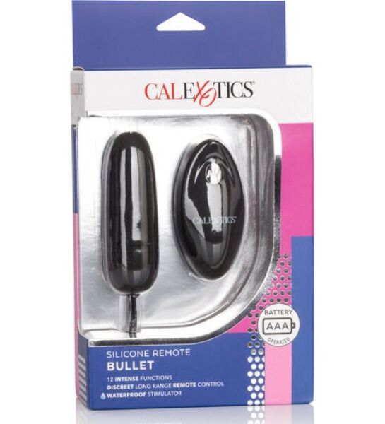 Zwarte CalExotics Silicone Remote Bullet met afstandsbediening en verwijderkoord