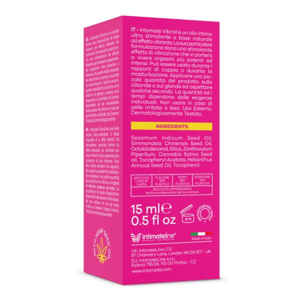 Flacon van 15 ml met de stimulerende olie Intymate Vibroil van IntimateLine