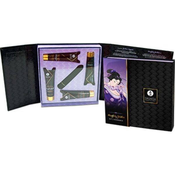 Shunga Naughty Geisha-cadeauset met bullet vibrator, Toko-glijmiddel, Secret Garden-gel en de crèmes Dragon en Rain of Love