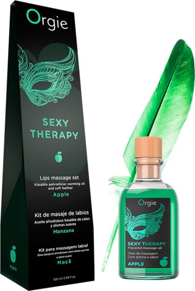 Kusbare massageset Orgie Lips Massage met 100 ml olie, veer en massagegids