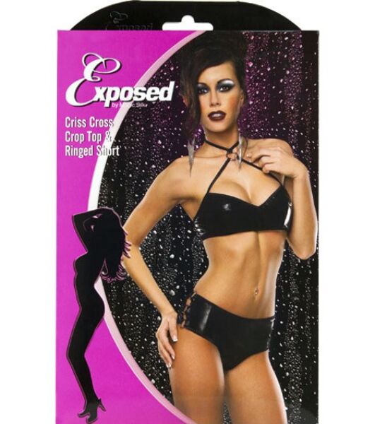 Exposed Liquid Onyx lingerieset in zwart, met crop top en boy short