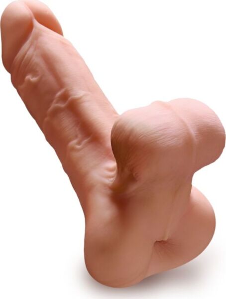 Masturbator PDX Male Reach Around met anale opening, buitenkant in de vorm van een penis met zichtbare aders en realistische testikels